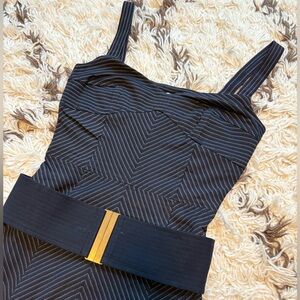 DVF Navy Blue with silver Striped Dress with Belt